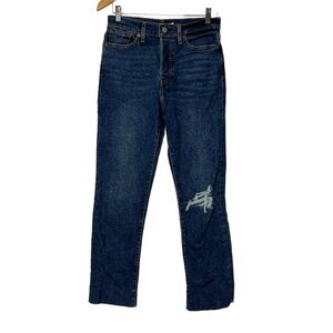 Levi's Wedgie Straight Crop Blue Jeans Distressed Raw Hem Button Fly EUC Size 28